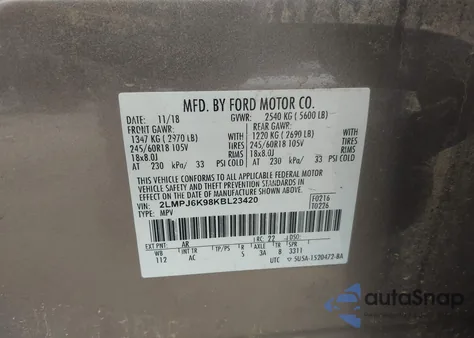 2019 Lincoln Nautilus Select z USA, uszkodzony, nr VIN 2LMPJ6K98KBL23420